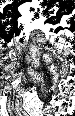 Godzilla Vs. America: Boston Variant RI (25) (Lonergan B&W Full Art) - Ash Avenue Comics